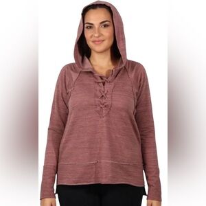 Lucky Brand Lace-up Hoodie Fleece Lined Mauve Heather Raw Seams Grunge Women Med